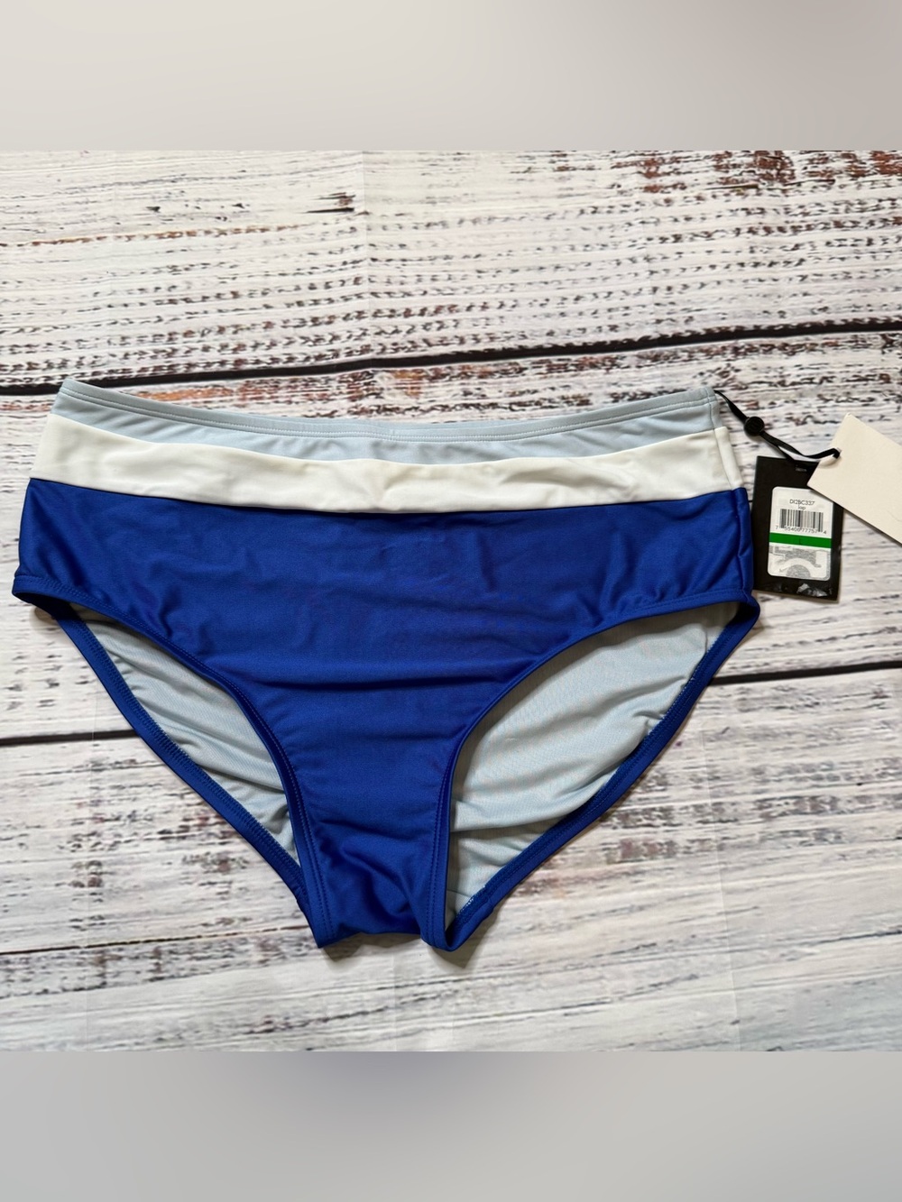 DKNY Blue Colorblock High Waist Bikini Bottoms L | Women’s Swimwear | MSRP $58
